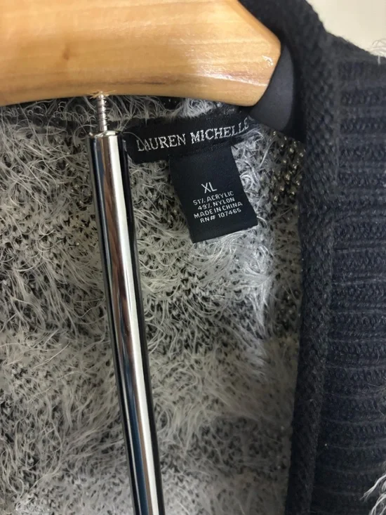 Lauren Michelle Black & White Fuzzy Open Cardigan - Picture 2 of 3